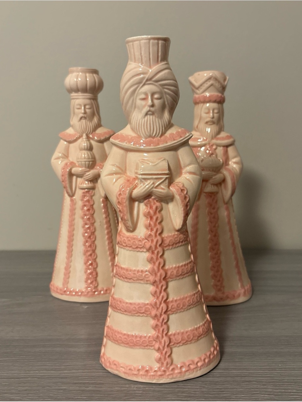Three Kings Ceramic Figurine Set - Cream and Pink Accent
